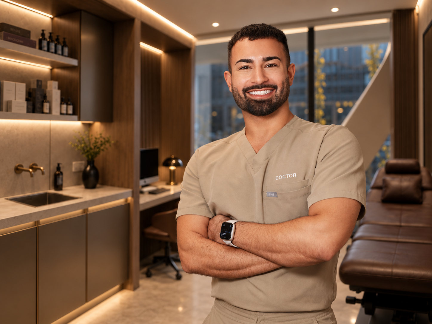 Dr Sana smiling in The Sana Clinic at Canary Wharf