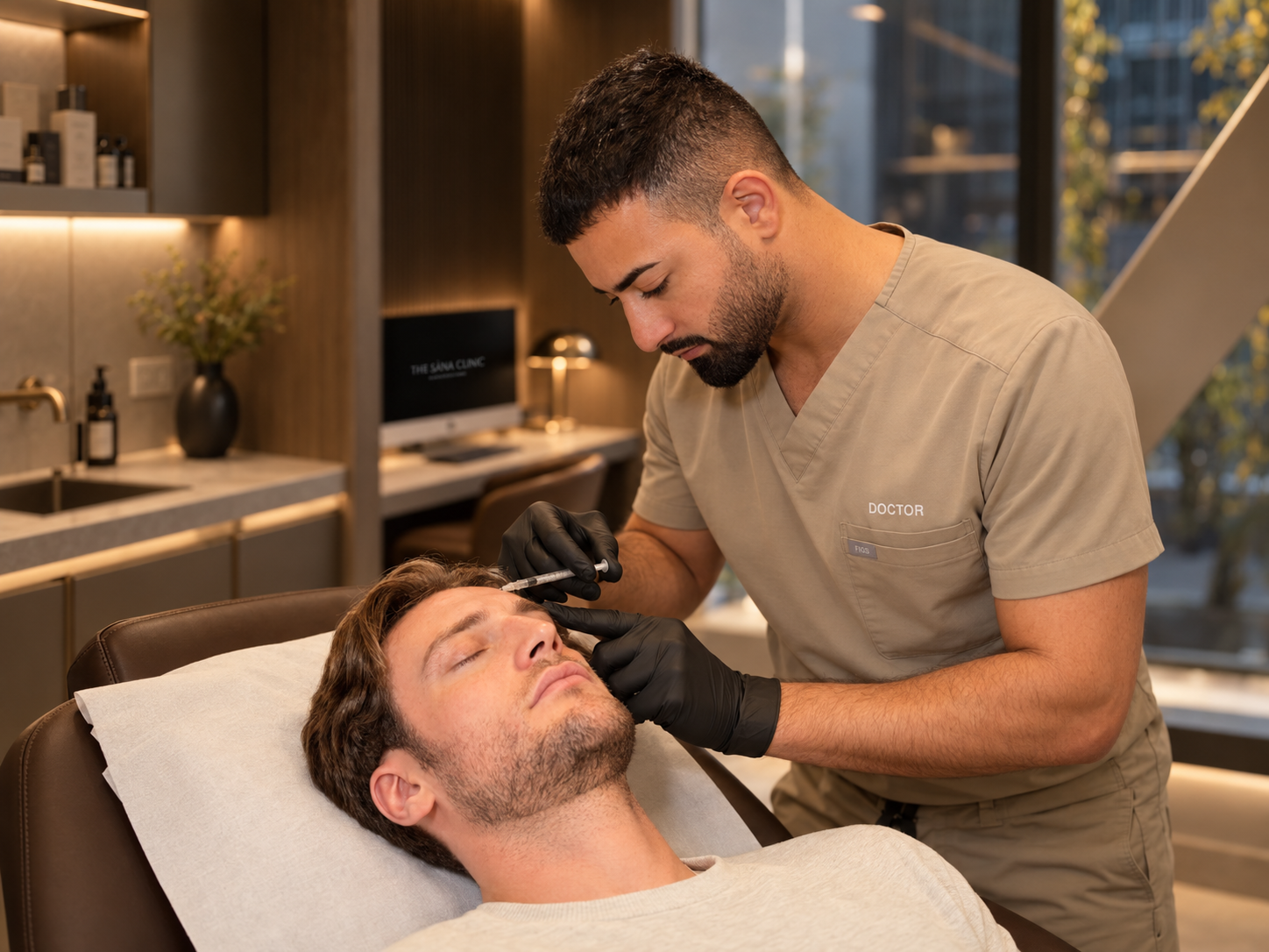Dr Sana with a Male Patient in Canary Wharf Clinic